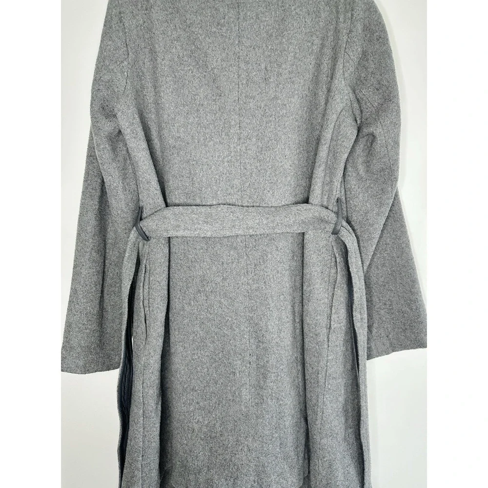 Nanette Lepore Gray Wool Blend Faux Leather Trim Wrap Coat Large Minimalist Chic